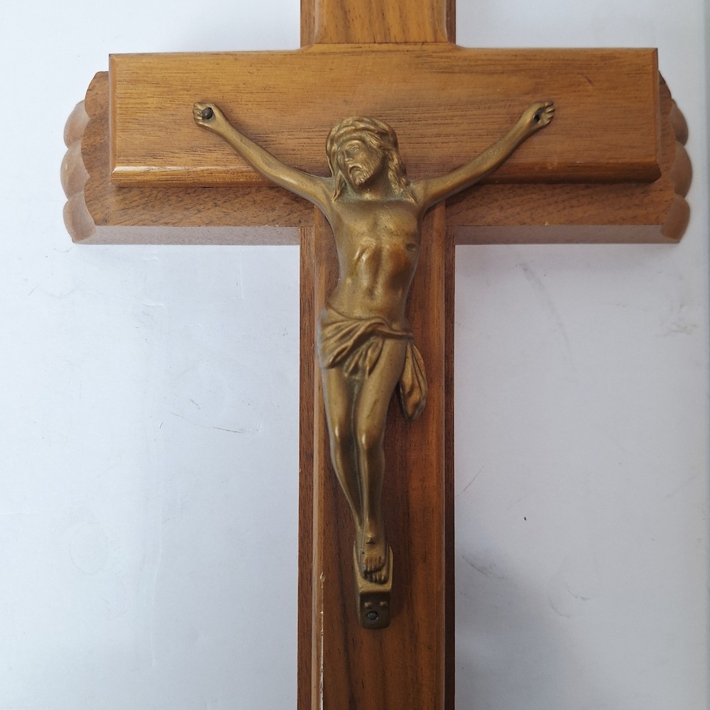 Vintage Wooden Sick Call Crucifix Last Rites Set Hidden Compartment 12.5 Inch